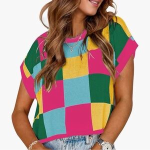 Colorblock Patchwork Cropped Blouse | Size Medium | Bold Statement Top